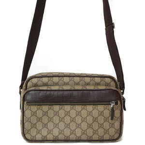 Gucci GG Plus Monogram Flat Messenger Crossbody Bag Brown
